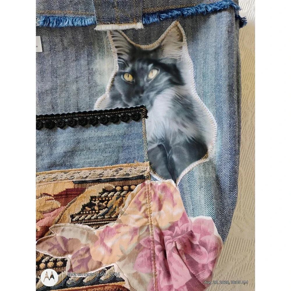 Denim Patchwork Tote Bag Applique Reclaimed Fabric Oversized Boho Handbag